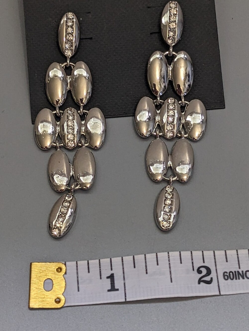 Vince Camuto Silver Tone Rhinestone Oval Drop Earrings New In Package - Picture 4 of 5
